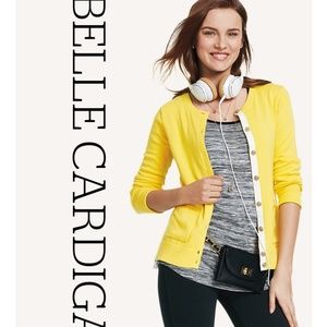 Cabi Belle Cardigan yellow grey lace